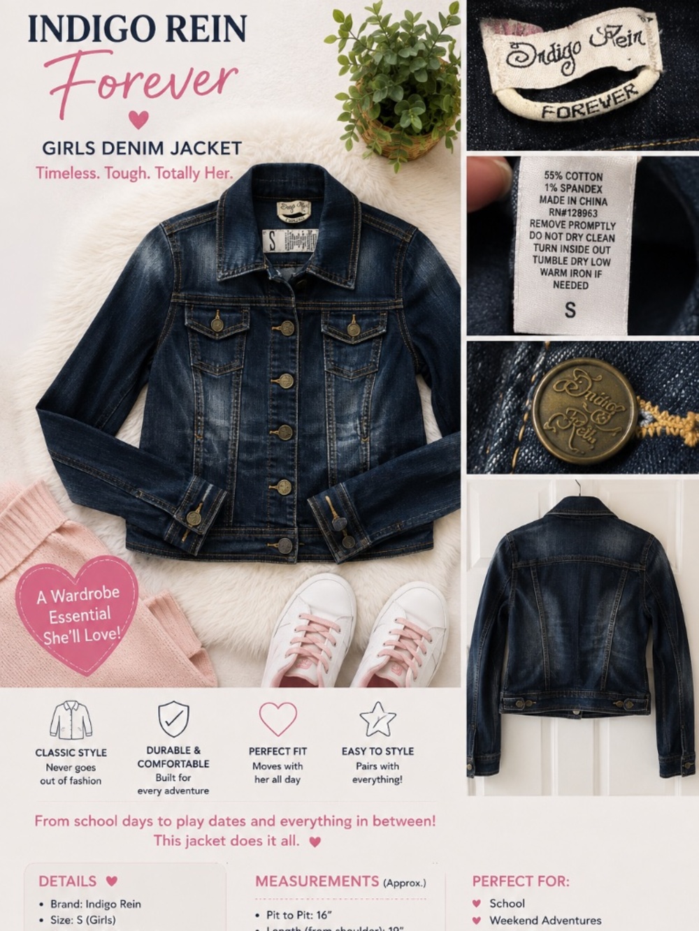 Indigo Rein Forever Juniors S Dark Wash Stretch Denim Jean Jacket